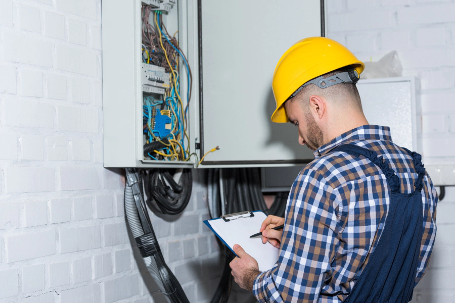 electrician inspecting panel prosper tx